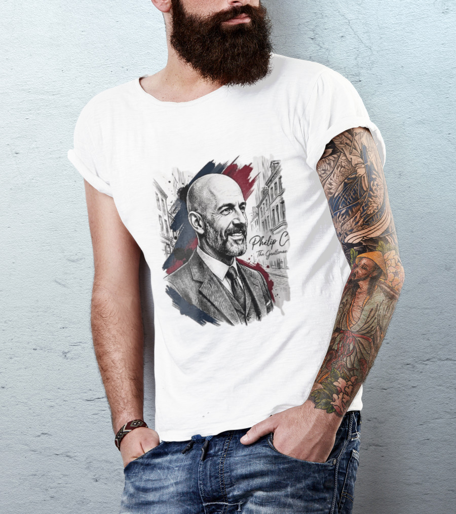 Philip C The Gentleman Bald Bearded Man Suit City Sketch T-Shirt