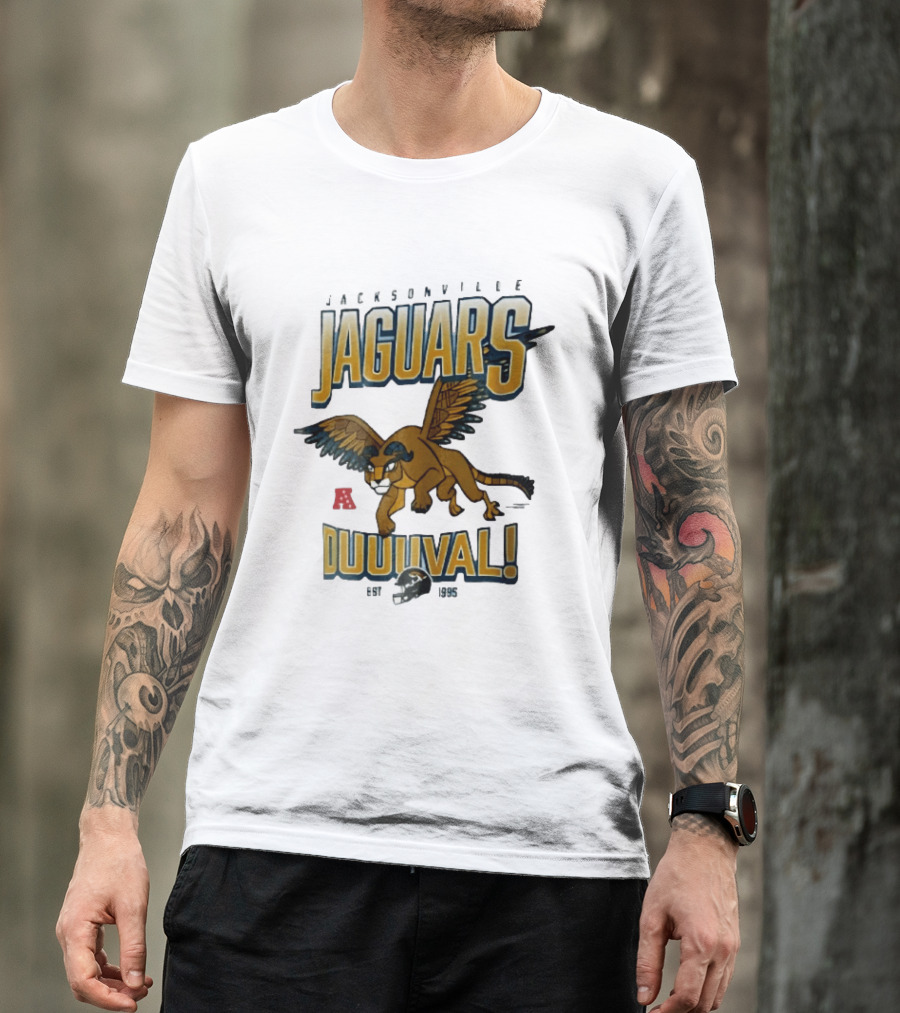 Jacksonville Jaguars Duuuval Winged Creature Est 1995 Football Helmet Cartoon T-Shirt