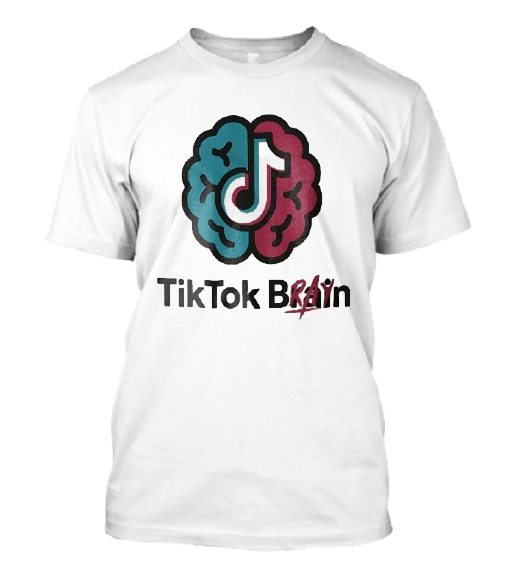 TikTok Brain Rot Teal Pink Hemispheres Music Note T-Shirt