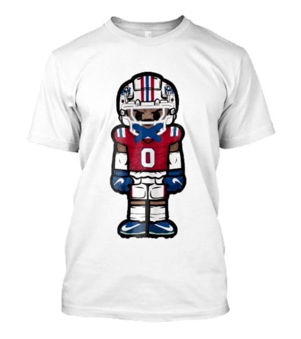 New England Patriots Cartoon Caricature Football Player Red Jersey Number 0 Helmet And Gloves T-Shirt