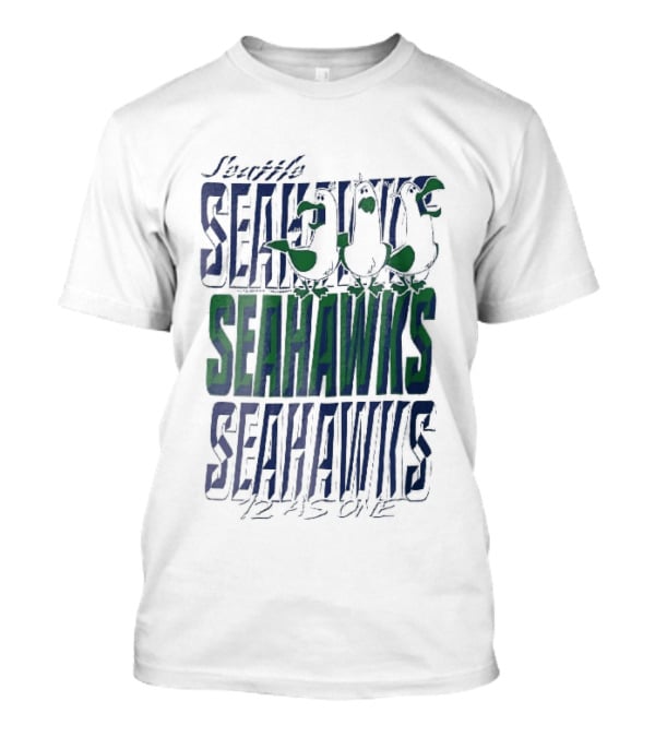 Lynch Seattle Seahawks 12 As One Three Seagulls Caricature 3D Lettering T-Shirt