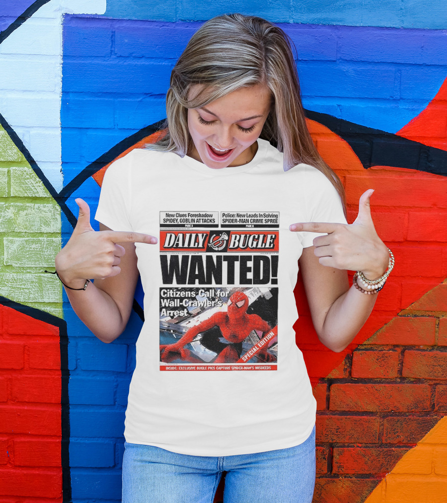 Daily Bugle Wanted Citizens Call Wall Crawler's Arrest Special Edition Spiderman Goblin Police Crime Spree T-Shirt