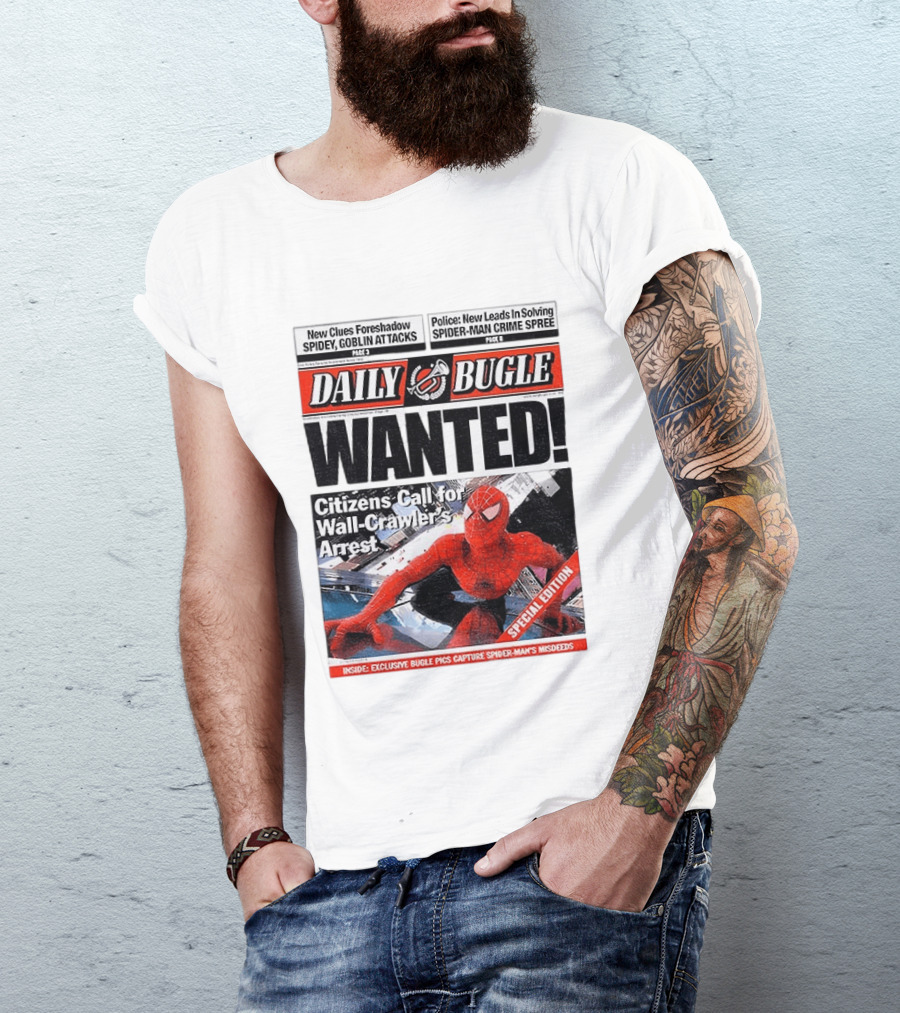 Daily Bugle Wanted Citizens Call Wall Crawler's Arrest Special Edition Spiderman Goblin Police Crime Spree T-Shirt