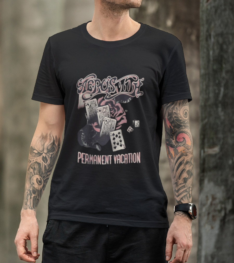 Aerosmith Permanent Vacation Cards And Rose T-Shirt