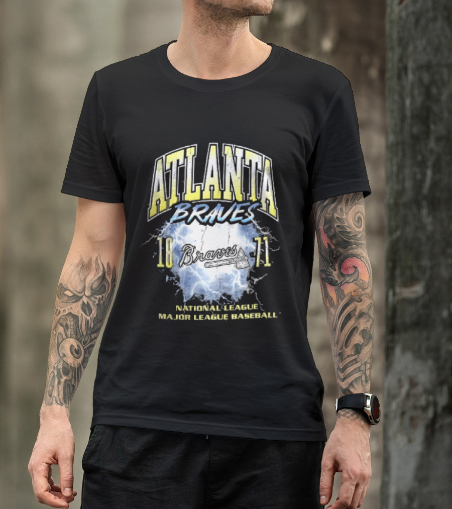 Atlanta Braves 1871 Lightning Burst National League Major Baseball Tomahawk Script T-Shirt