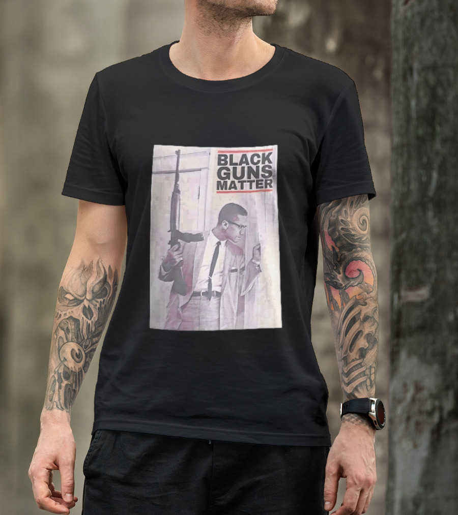 Black Guns Matter Malcolm X Holding Rifle Sketch T-Shirt