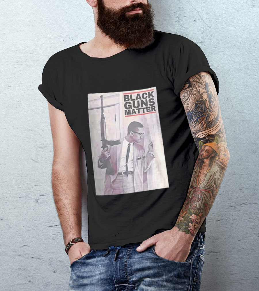 Black Guns Matter Malcolm X Holding Rifle Sketch T-Shirt