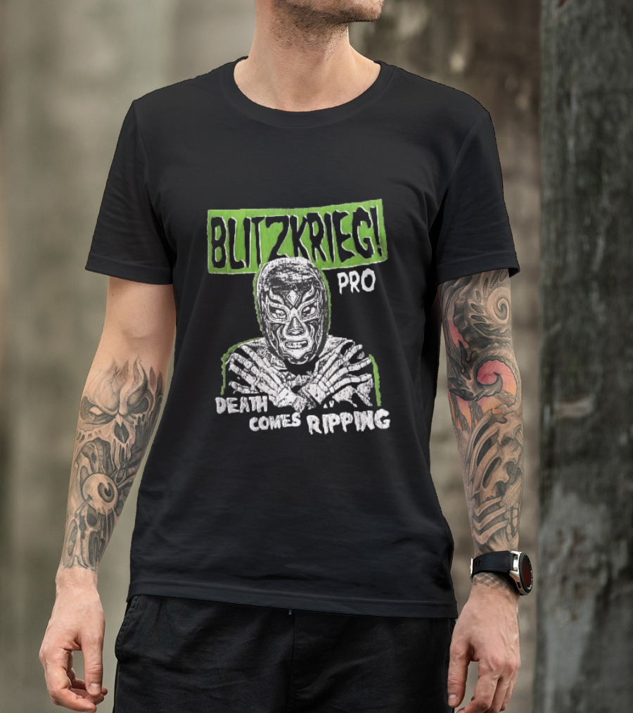 Blitzkrieg Pro Death Comes Ripping Masked Luchador Skeleton T-Shirt