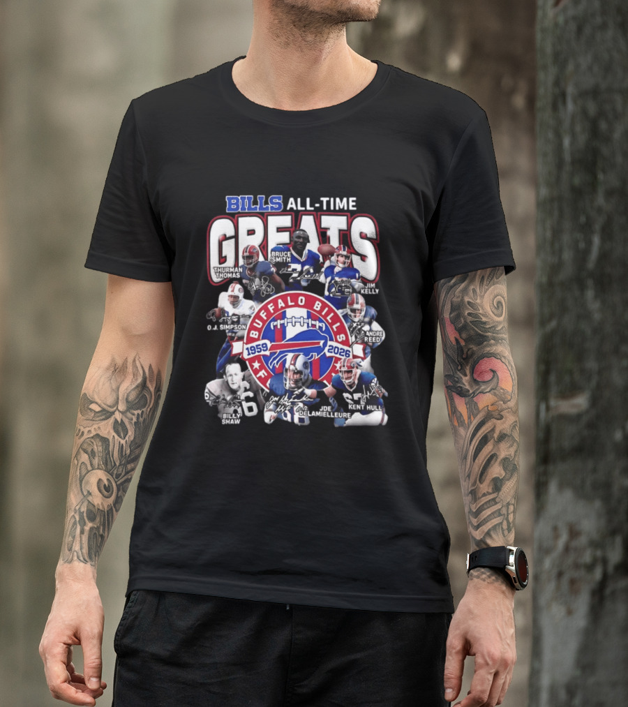 Buffalo Bills All Time Greats 1959 2026 NFL Legends Signatures T-Shirt
