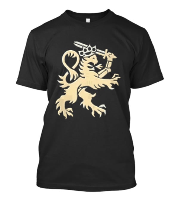 Heraldic Gold Rampant Lion With Crown Sword And Brass Knuckles T-Shirt