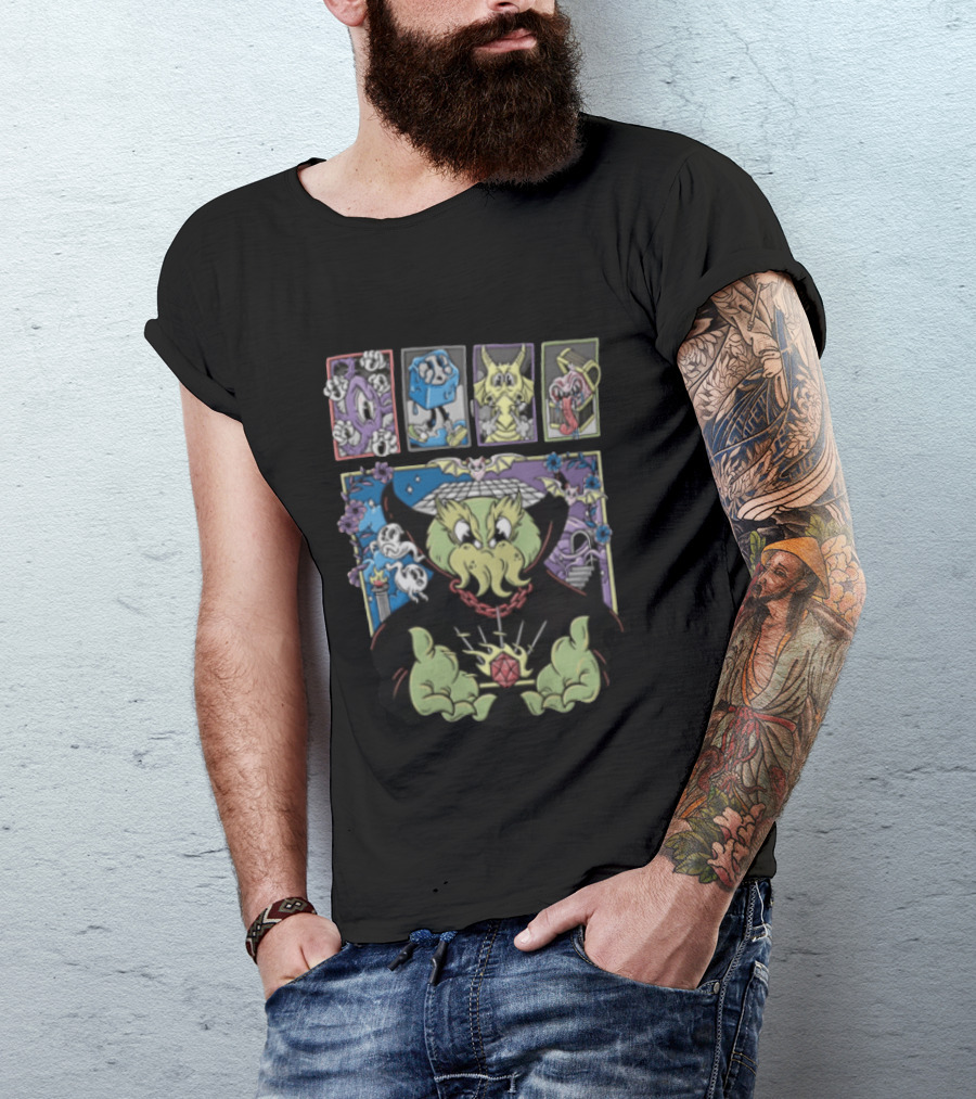 Cthulhu With Dice And Bats Gothic Cartoon T-Shirt