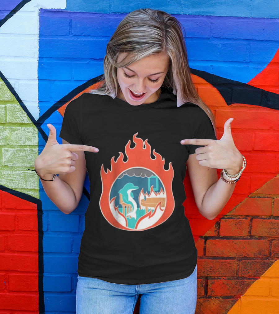 Dolphin Surrounded By Flames In Burning Room Scene T-Shirt