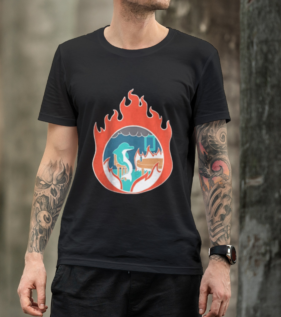 Dolphin Surrounded By Flames In Burning Room Scene T-Shirt