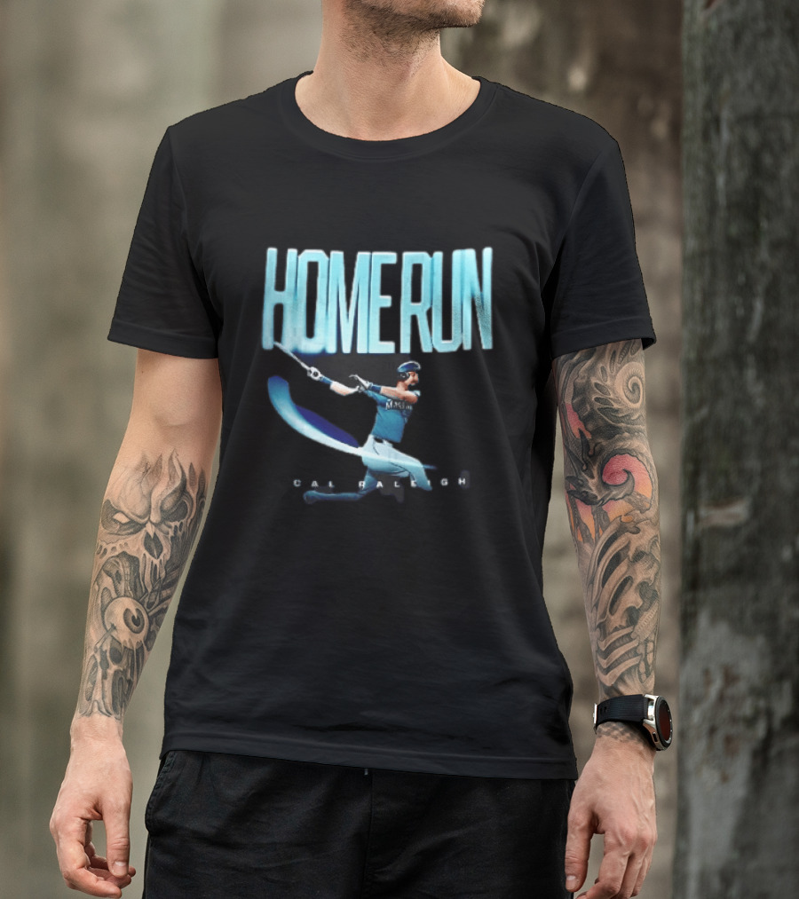Seattle Mariners Cal Raleigh Home Run Batter Swinging Light Trail T-Shirt