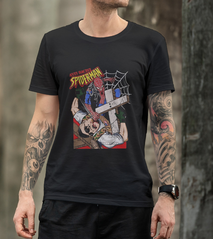 Anti Racist Spider Man Punches Nazi Swastika Website T-Shirt