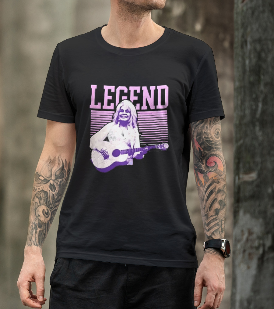 Legendary Female Country Singer Acoustic Guitar Pink Halftone Stripes T-Shirt