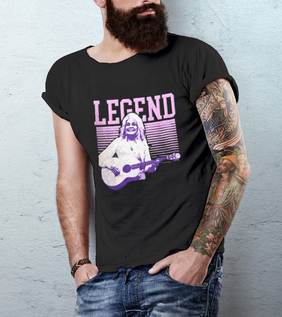 Legendary Female Country Singer Acoustic Guitar Pink Halftone Stripes T-Shirt