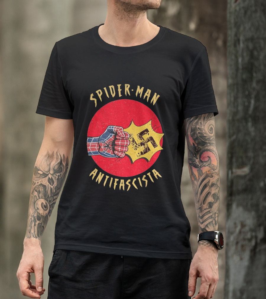 Spider Man Antifascista Punch Kapow Comic Book T-Shirt