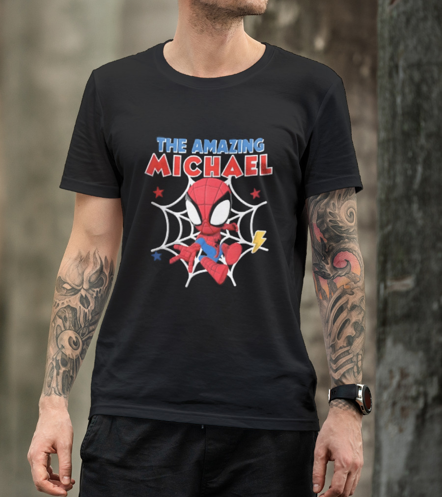 The Amazing Michael Spider Man Cartoon Web Stars Lightning Bolt T-Shirt