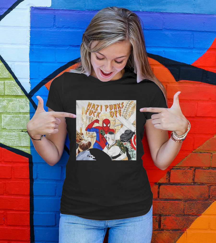 Nazi Punks Fuck Off Spiderman Characters Beating Minneapolis Police Pointing Meme T-Shirt
