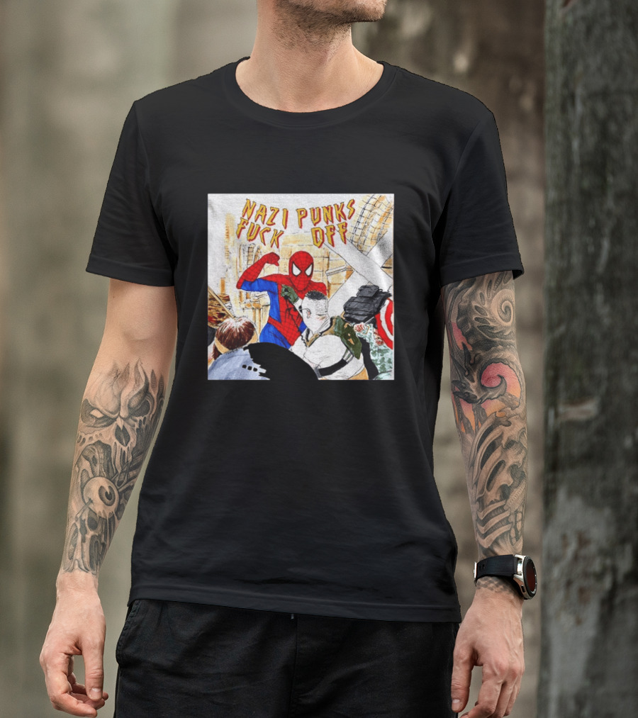 Nazi Punks Fuck Off Spiderman Characters Beating Minneapolis Police Pointing Meme T-Shirt
