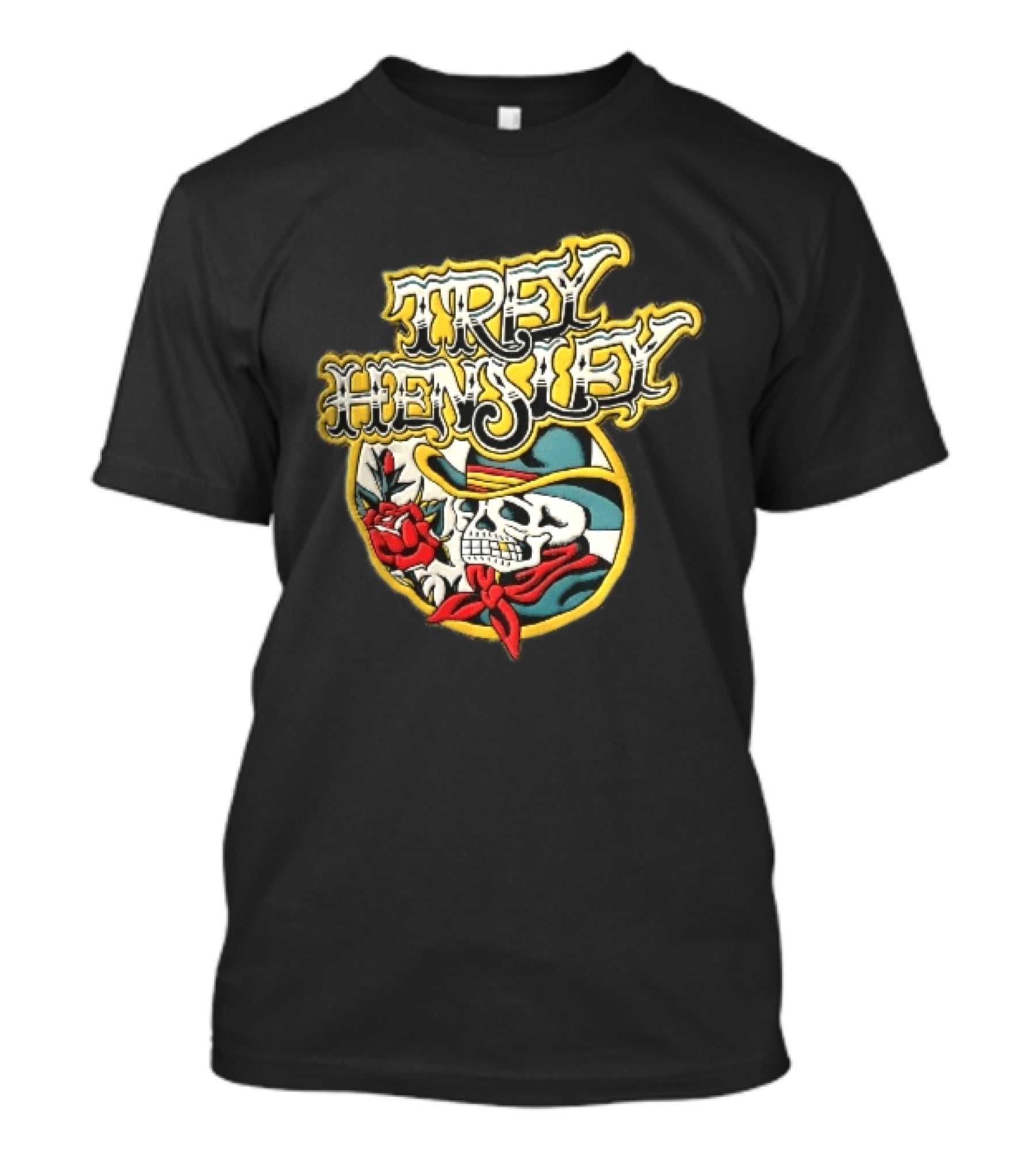 Trey Hensley Skeleton Cowboy Red Rose Traditional Tattoo T-Shirt