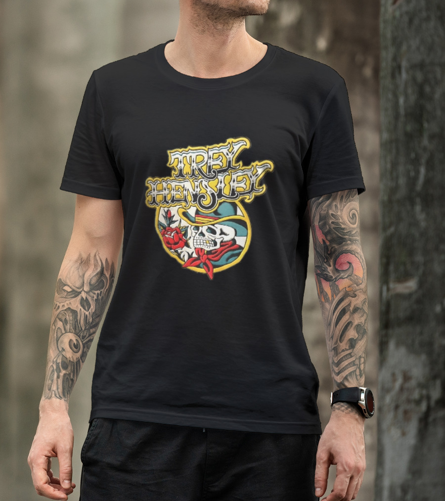 Trey Hensley Skeleton Cowboy Red Rose Traditional Tattoo T-Shirt