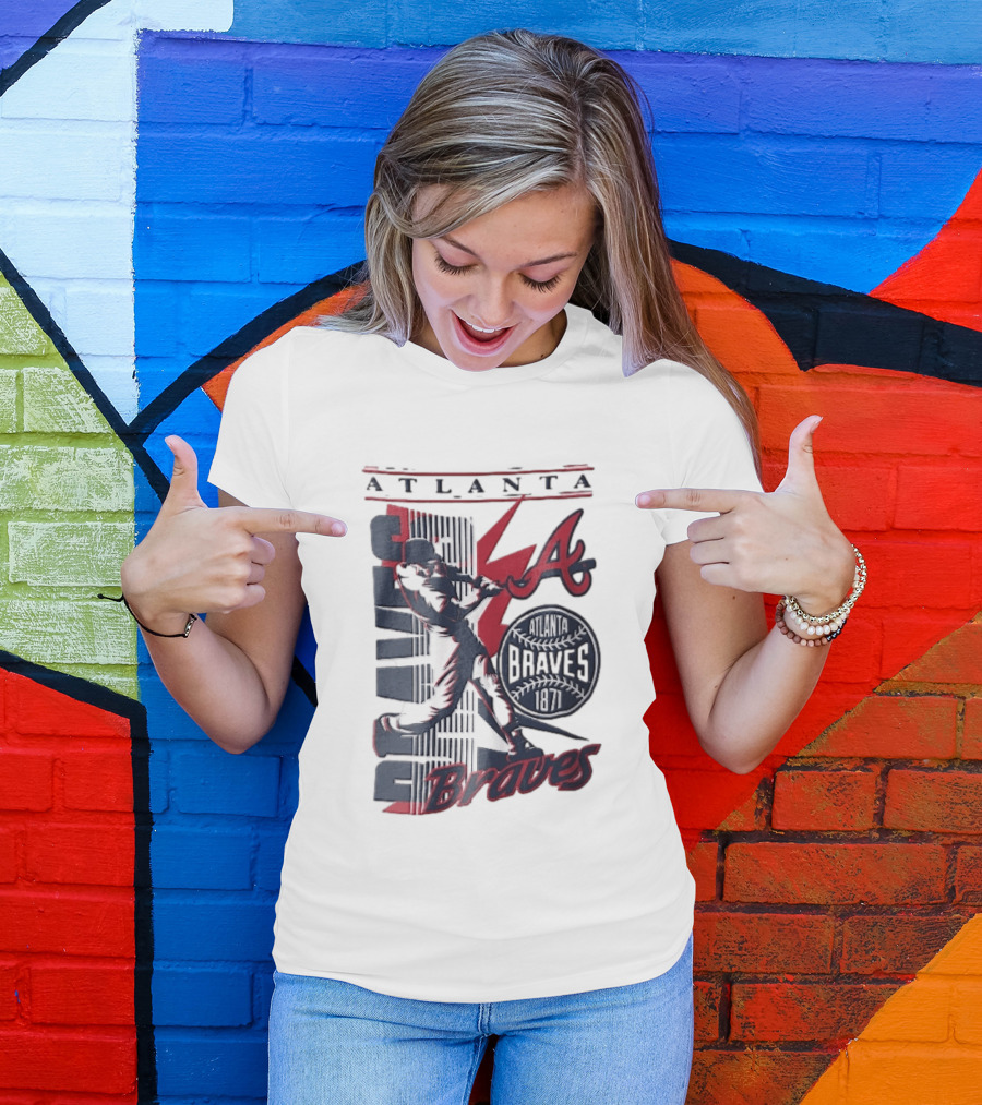 Atlanta Braves 1871 Baseball Batter Swinging Red Lightning Classic MLB T-Shirt