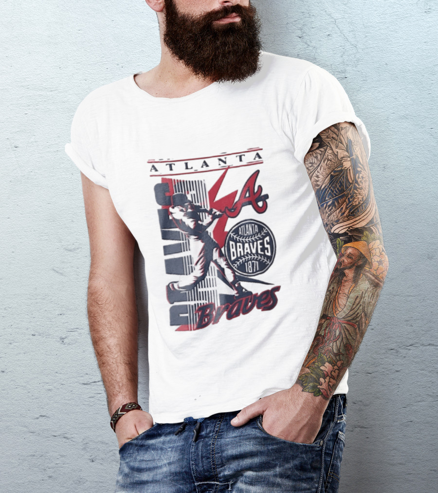 Atlanta Braves 1871 Baseball Batter Swinging Red Lightning Classic MLB T-Shirt