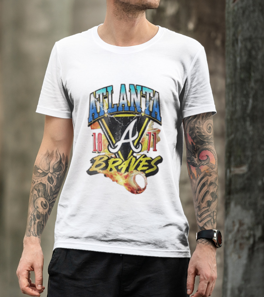 Atlanta Braves 1871 Vintage Flaming Baseball Lightning Triangle T-Shirt