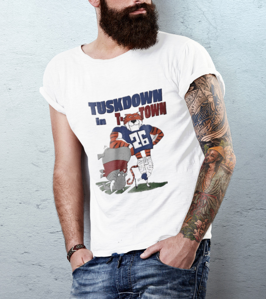 Tuskdown In Town Auburn Tigers NCAA Cartoon Elephant T-Shirt