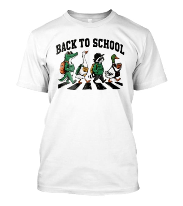 Back To School Alligator Goose Raccoon Duck Zebra Crosswalk Cartoon T-Shirt