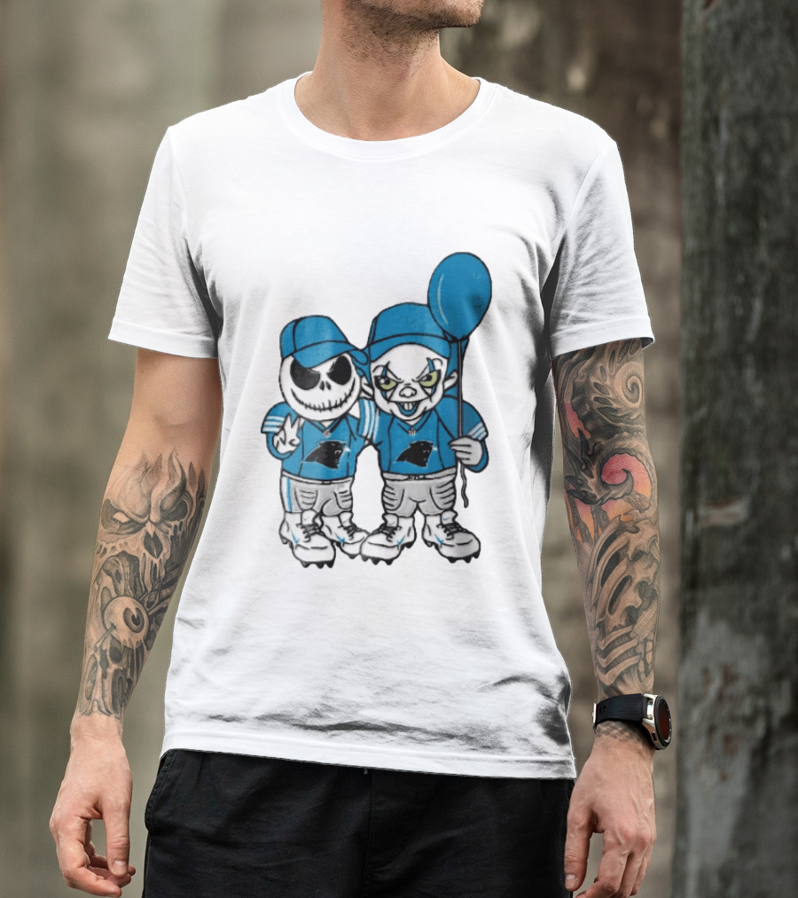 Carolina Panthers Jack Skellington Pennywise Blue Balloon Cartoon T-Shirt