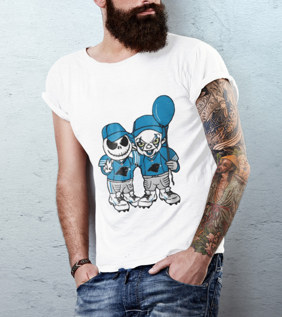 Carolina Panthers Jack Skellington Pennywise Blue Balloon Cartoon T-Shirt