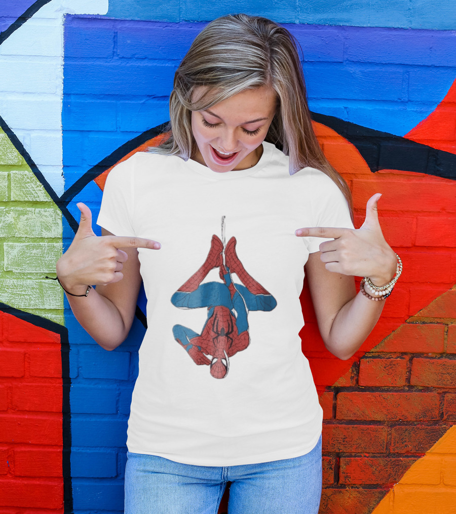 Marvel Spider Man Upside Down Hanging Web Cartoon T-Shirt