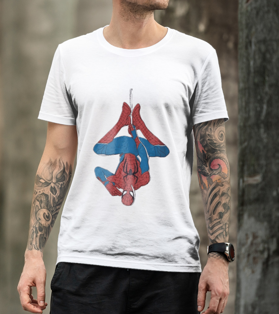 Marvel Spider Man Upside Down Hanging Web Cartoon T-Shirt
