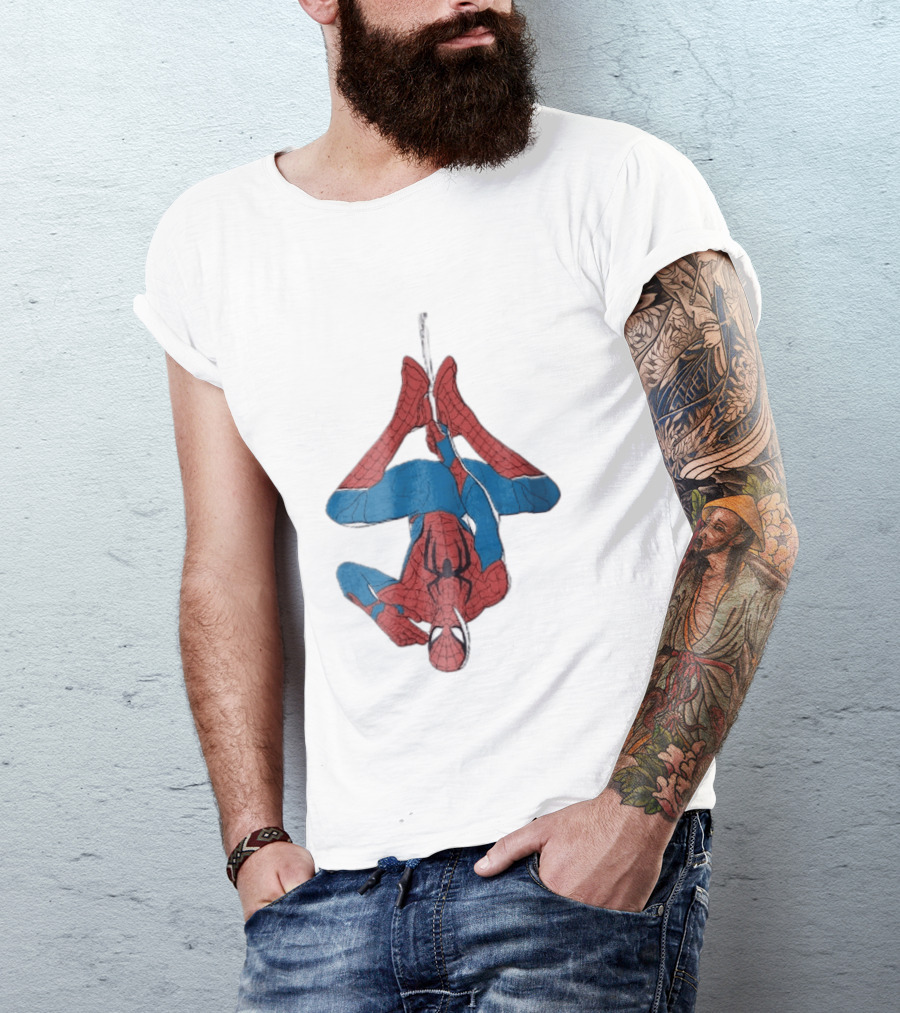 Marvel Spider Man Upside Down Hanging Web Cartoon T-Shirt