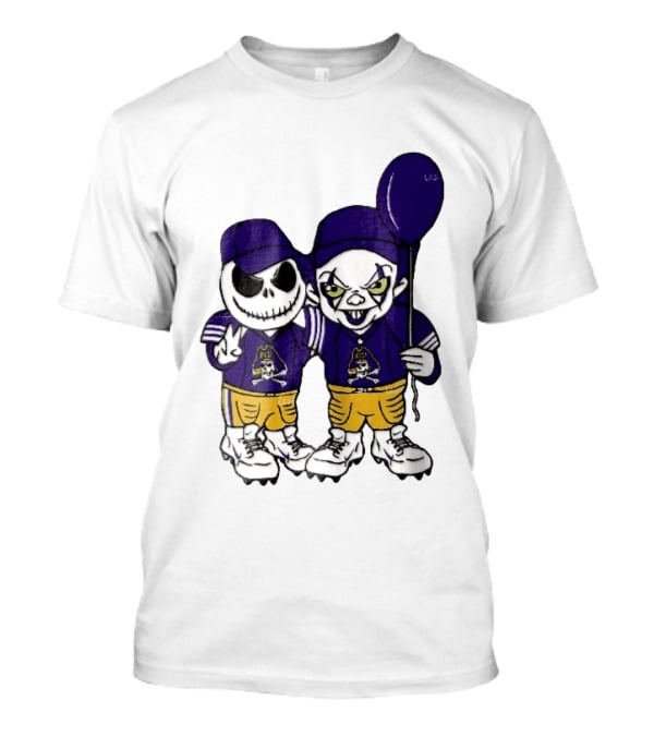 East Carolina Pirates NCAA Jack Skellington Pennywise Clown Purple Balloon T-Shirt