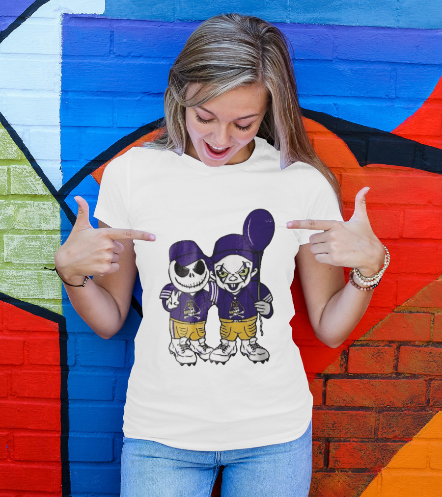 East Carolina Pirates NCAA Jack Skellington Pennywise Clown Purple Balloon T-Shirt