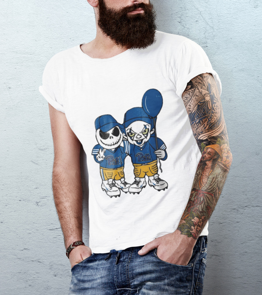 Pittsburgh Panthers NCAA Football Jack Skellington Clown Cartoon Players Blue Balloon T-Shirt