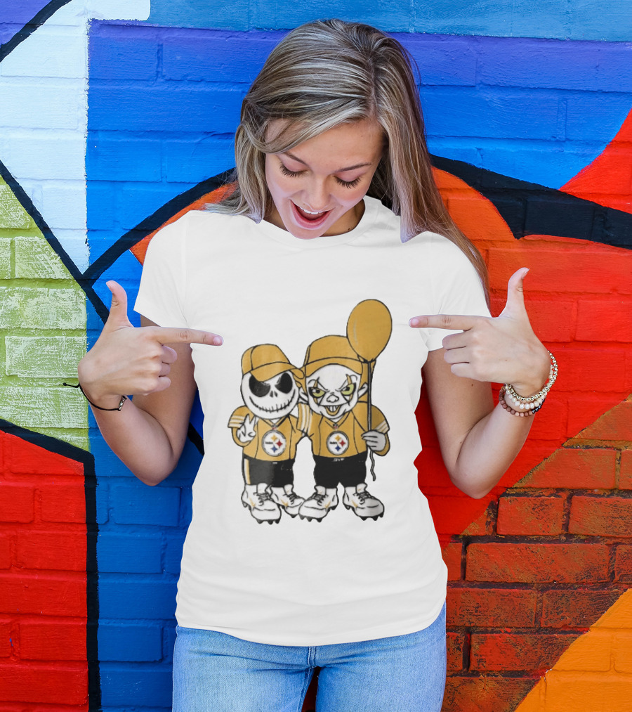 Pittsburgh Steelers Jack Skellington Pennywise Yellow Balloon NFL Cartoon Duo T-Shirt