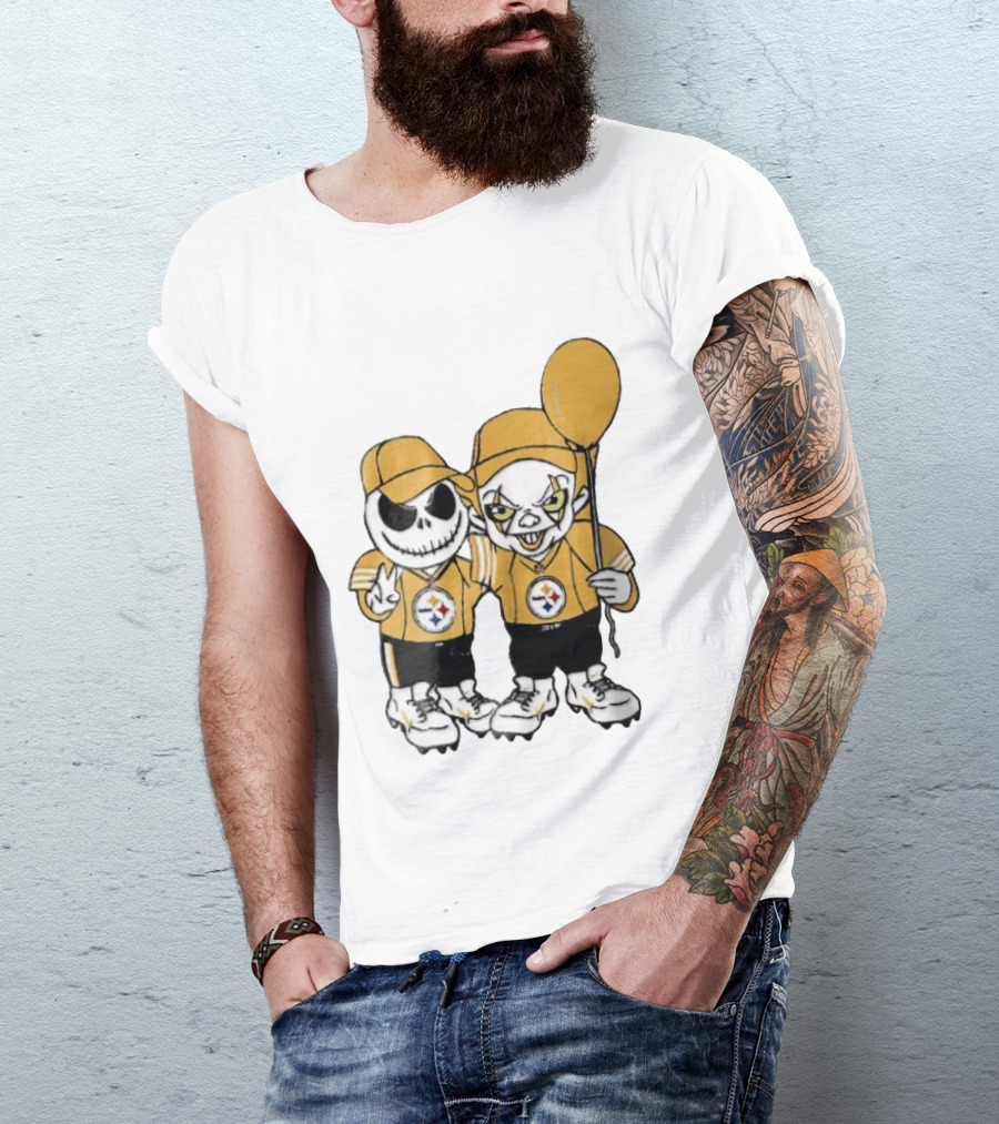 Pittsburgh Steelers Jack Skellington Pennywise Yellow Balloon NFL Cartoon Duo T-Shirt