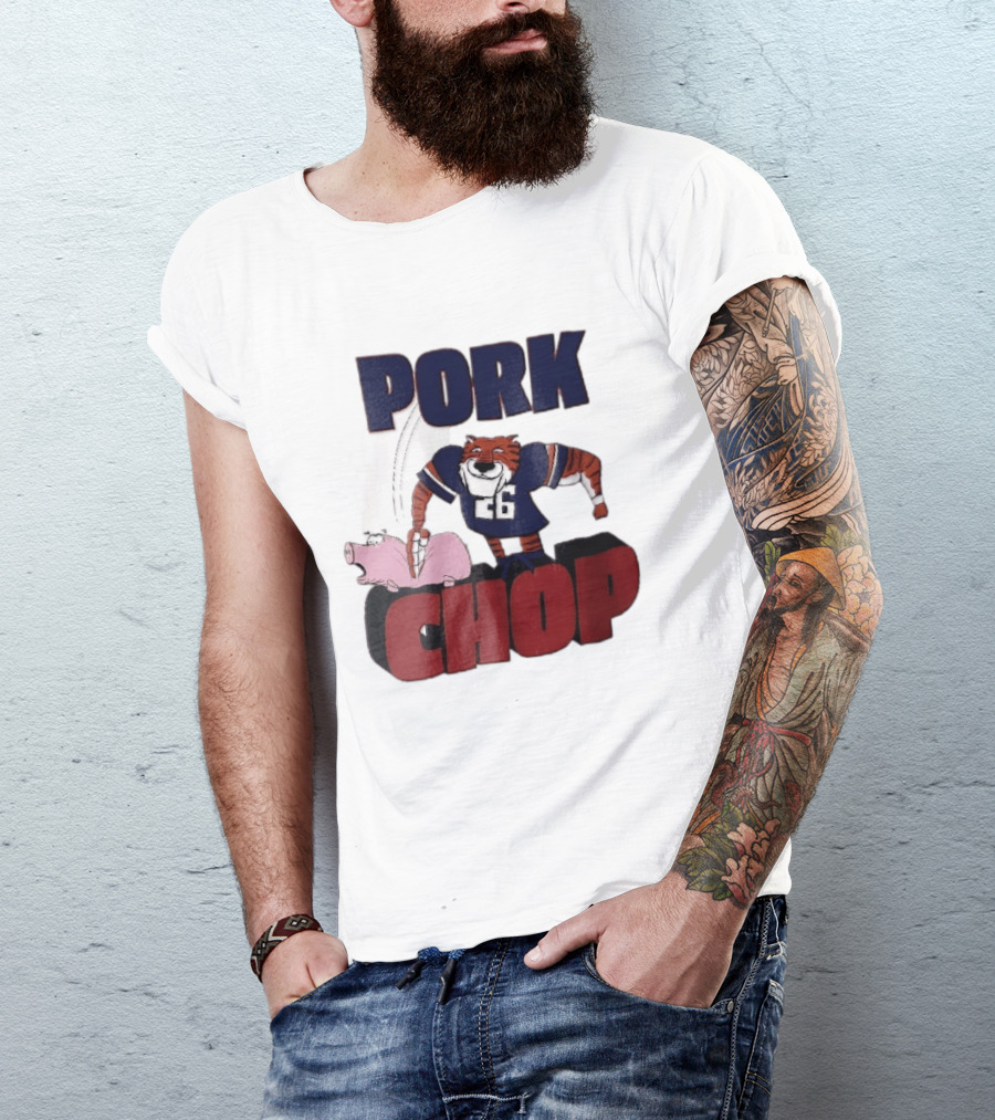 Pork Chop Cartoon Tiger 26 Football Player Hitting Pig T-Shirt