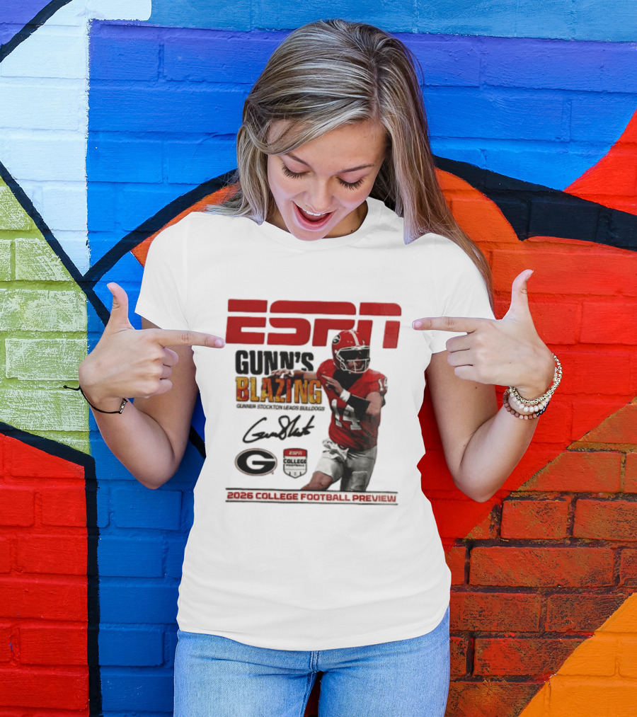ESPN Gunn's Blazing Georgia Bulldogs 2026 College Football Preview Gunner Stockton T-Shirt
