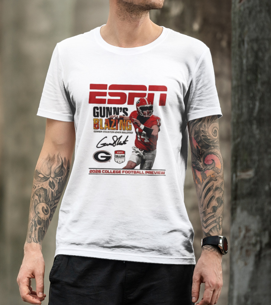 ESPN Gunn's Blazing Georgia Bulldogs 2026 College Football Preview Gunner Stockton T-Shirt