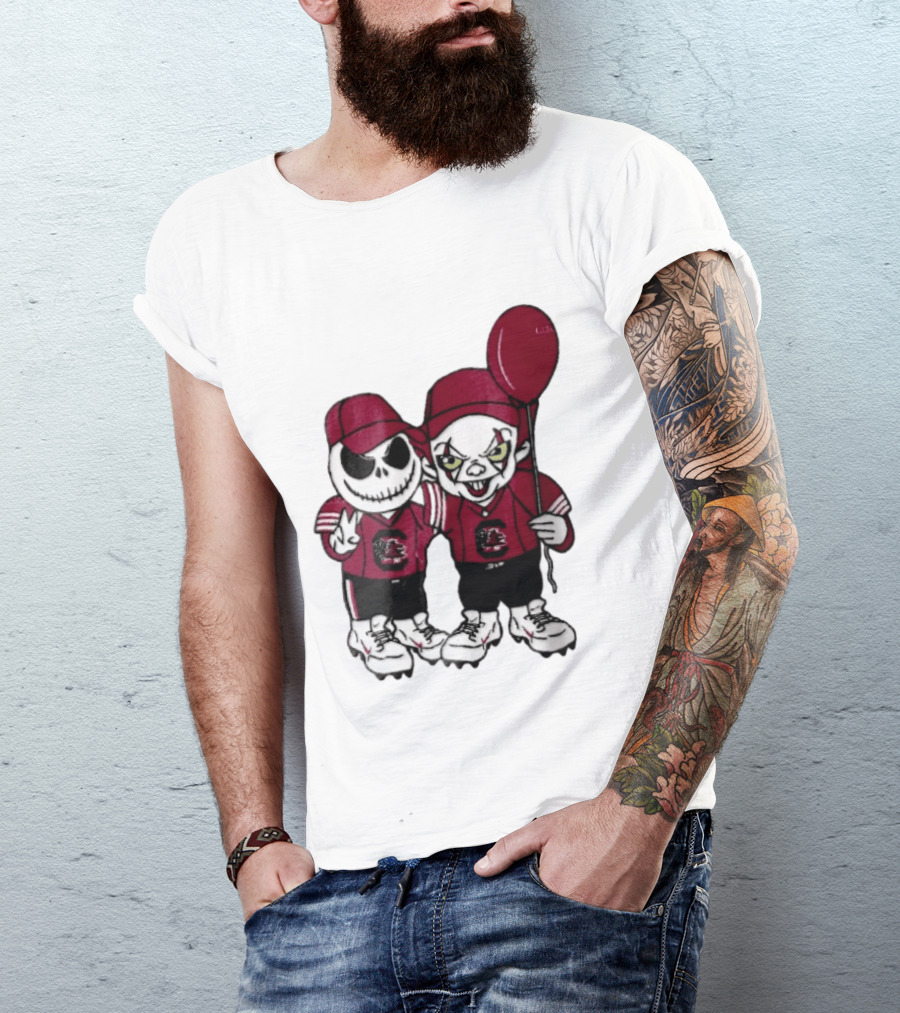 South Carolina Gamecocks NCAA Jack Skellington Pennywise Red Balloon Cartoon T-Shirt