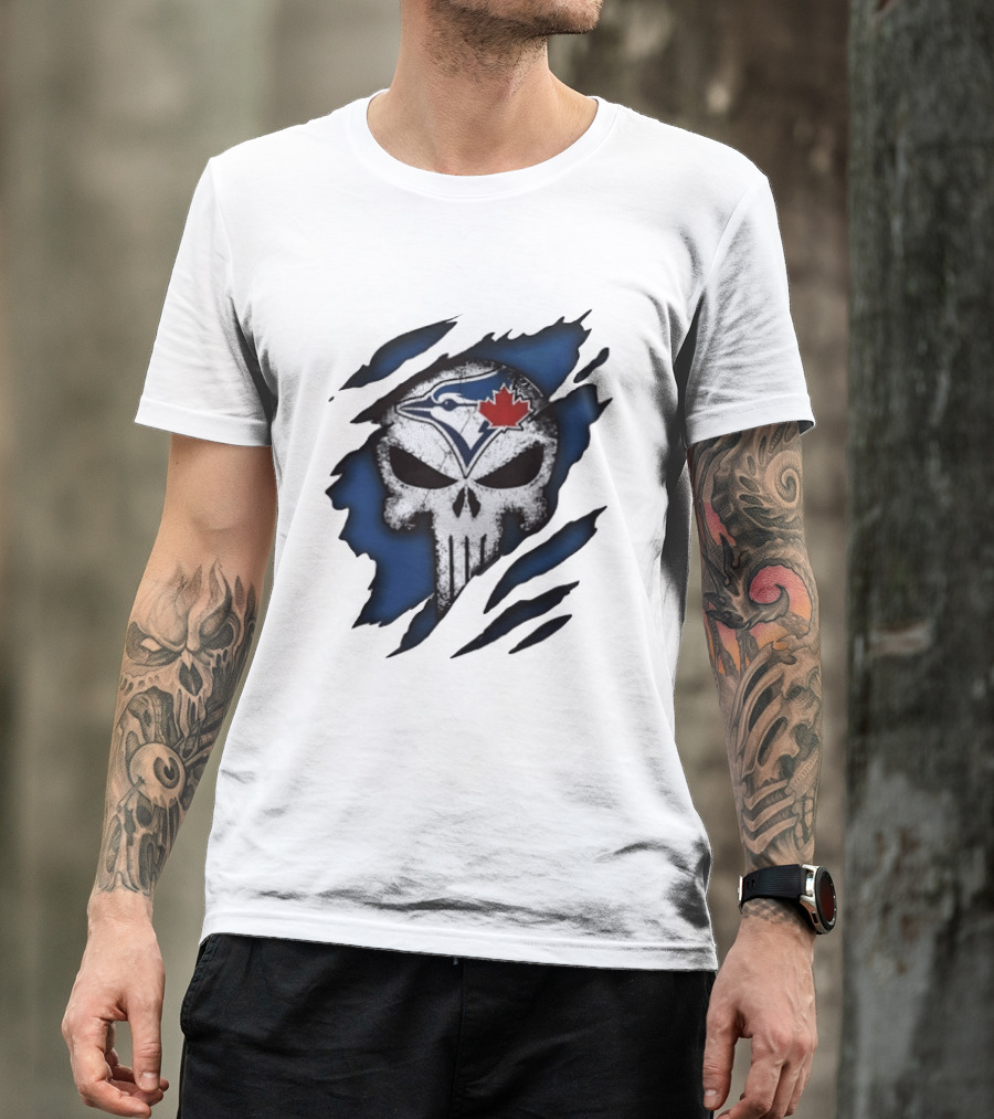 Toronto Blue Jays Punisher Skull Ripped Fabric Men's T-Shirt