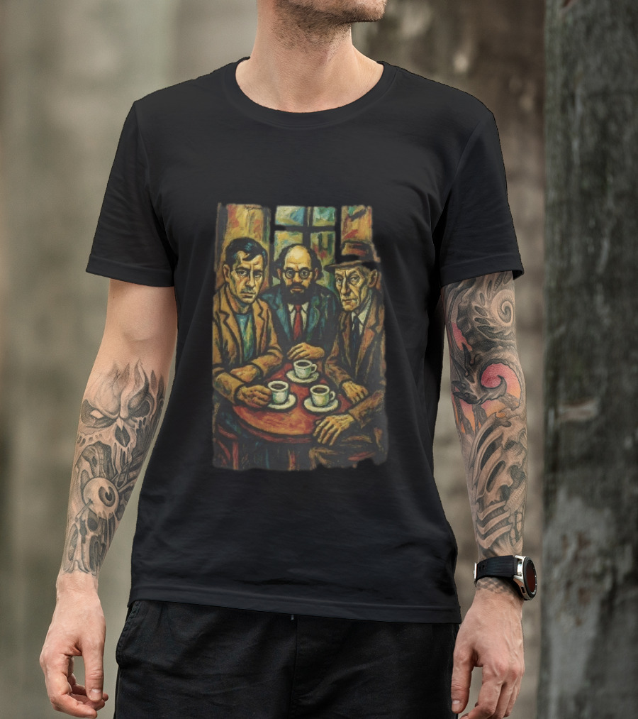 Three Men At A Table Drinking Coffee Expressionist Style Painting T-Shirt
