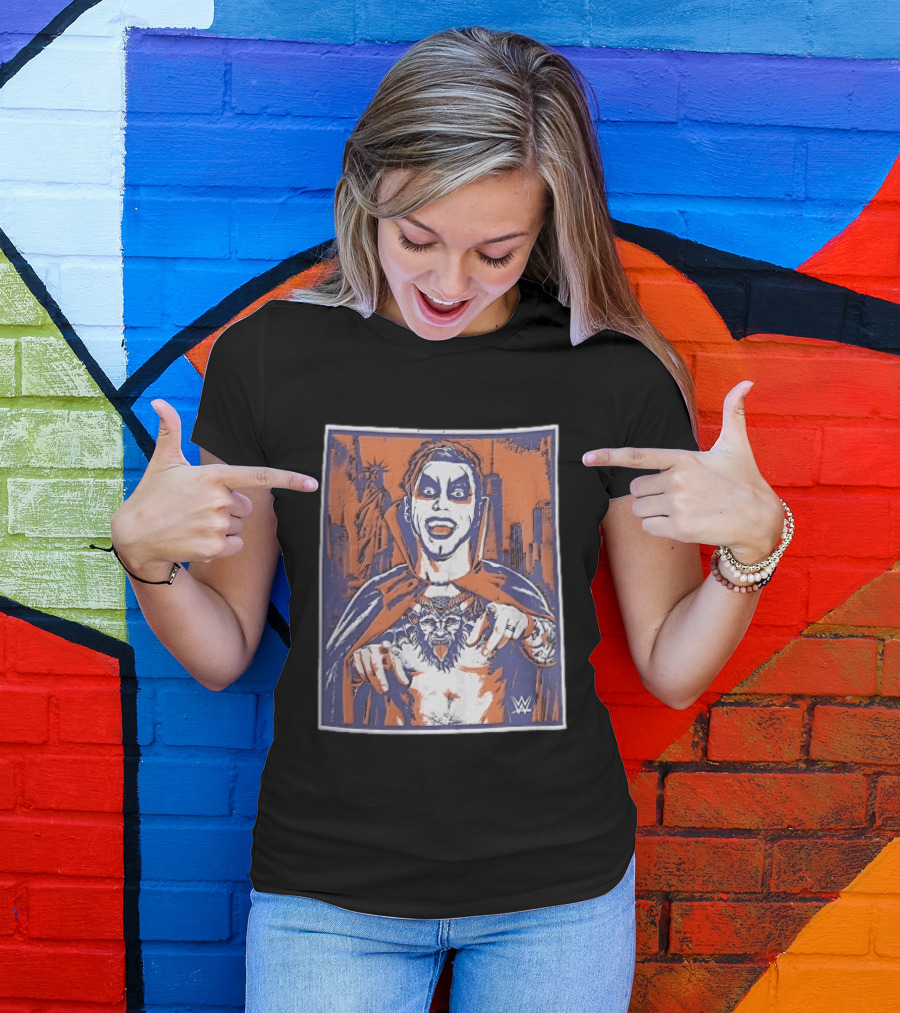 WWE Facepaint Wrestler At Liberty Statue Skyline With Demon Tattoo T-Shirt