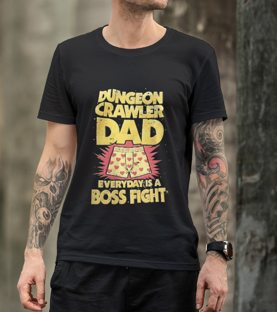 Dungeon Crawler Dad Everyday Is A Boss Fight Heart Boxer Shorts Spiky Starburst T-Shirt